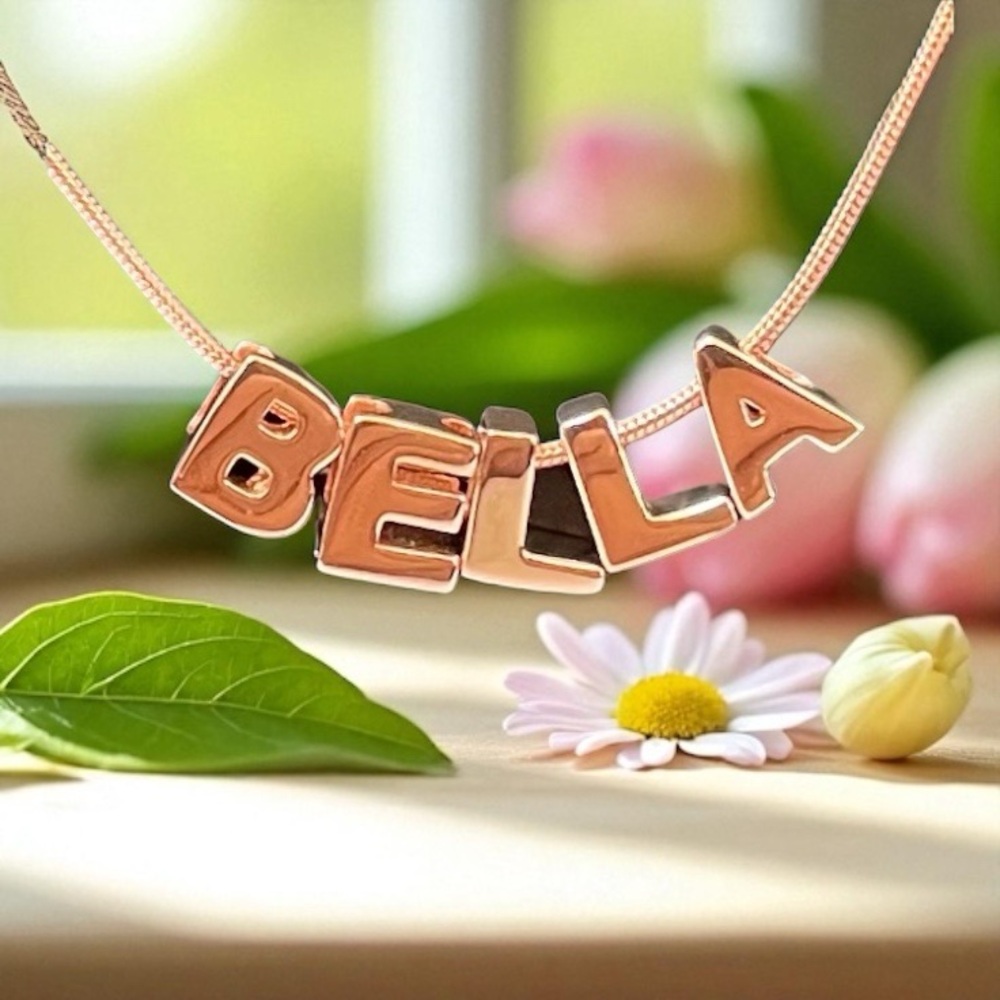 925 Sterling Silver 5 Letter Personalize Mini Charm Necklace w Chain
